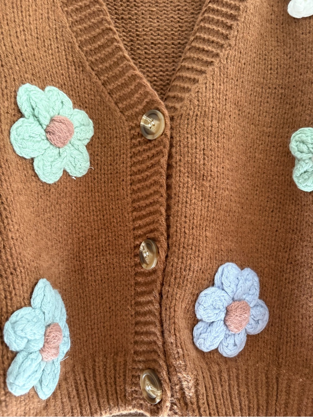 Cider Rust Brown Cropped Floral Patch Cardigan - Picture 2 of 5